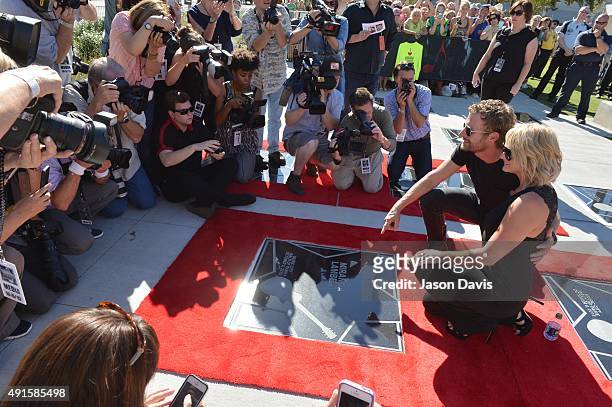 Recording artists Dierks Bentley and Miranda Lambert unveil her star on the Music City Walk of Fame during the Miranda Lambert, Steve Cropper, E.W....