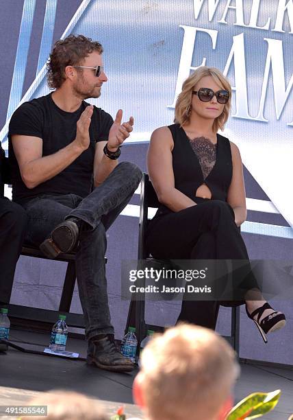 Recording artists Dierks Bentley and Miranda Lambert attend the Miranda Lambert, Steve Cropper, E.W. "Bud" Wendell & Johnny Cash Music City Walk of...