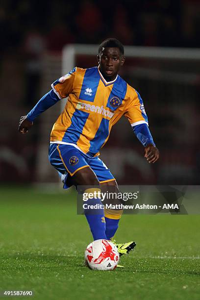 Larnell Cole of Shrewsbury Town during the Johnstone's Paint Trophy Second Round match between Fleetwood Town and Shrewsbury Town at Highbury Stadium...