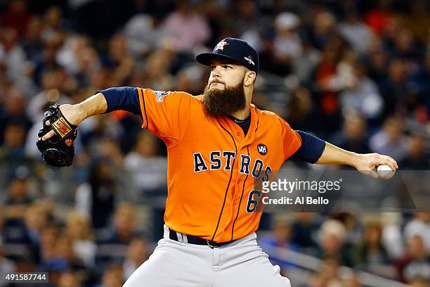 Dallas Keuchel of the Houston Astros throws a pitch in the first inning against the New York Yankees during the American League Wild Card Game at...