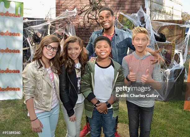 The cast of Nickelodeon's Game Shakers greet kids and fans at a special Halloween-themed event at the Nickelodeon Animation Studio in Burbank,...