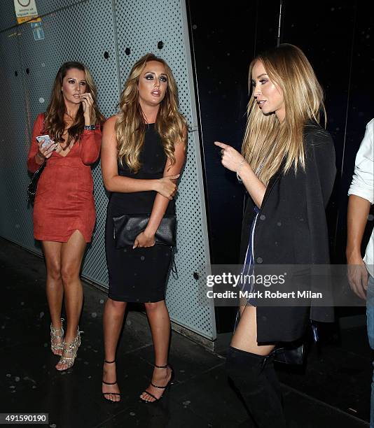 Charlotte Crosby and Lauren Pope attending the Mark Hill launch party at the W hotel on October 6, 2015 in London, England.