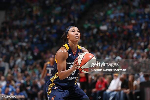 Briann January of the Indiana Fever shoots a free throw against the Minnesota Lynx during Game Two of the 2015 WNBA Finals on October 6, 2015 at...
