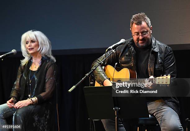 Country Music Singers Emmylou Harris and Vince Gill perform onstage at The Country Music Hall Of Fame & Museum All For The Hall New York Benefit...