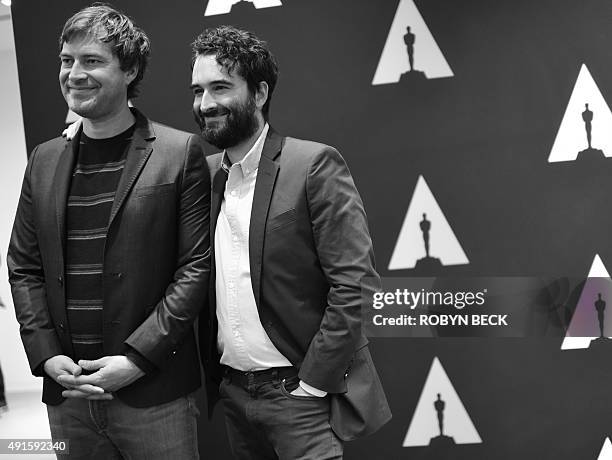 Filmmakers Mark Duplass and Jay Duplass arrive for "This is Duplass: An Evening With Mark and Jay," October 6, 2015 at the Academy of Motion Picture...