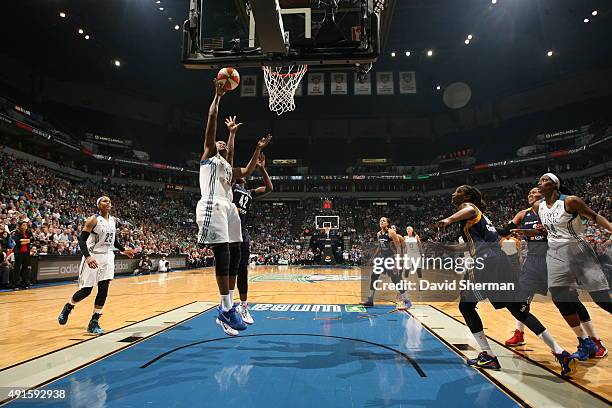 Rebekkah Brunson of the Minnesota Lynx shoots the ball against the Indiana Fever during Game Two of the 2015 WNBA Finals on October 6, 2015 at Target...