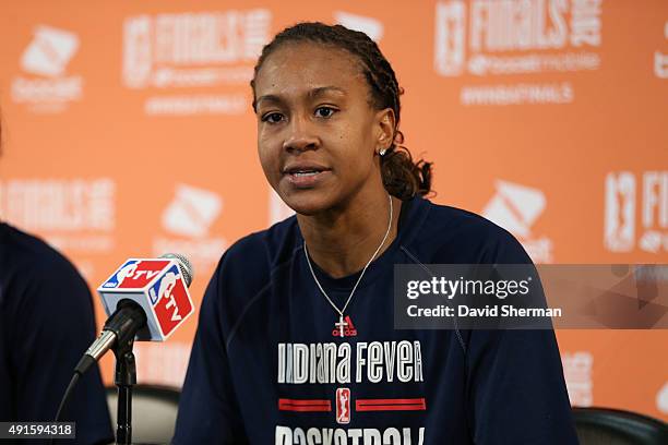 Tamika Catchings of the Indiana Fever is interviewed after Game Two of the 2015 WNBA Finals against the Minnesota Lynx on October 6, 2015 at Target...