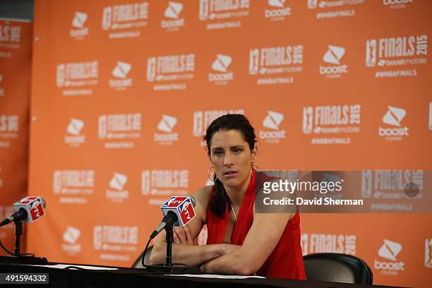 Head coach Stephanie White of the Indiana Fever is interviewed after Game Two of the 2015 WNBA Finals against the Minnesota Lynx on October 6, 2015...