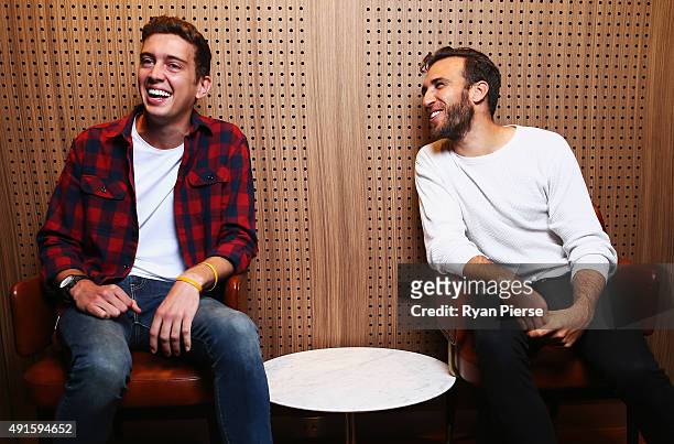Hugo Gruzman and James Lyell of Flight Facilities pose at the 29th Annual ARIA Nominations Event on October 7, 2015 in Sydney, Australia.
