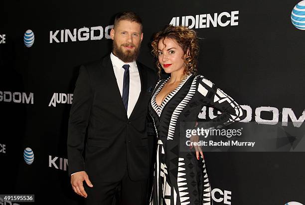 Actor Matt Lauria and Michelle Armstrong celebrate the season premiere of DIRECTV's KINGDOM on October 6, 2015 in West Hollywood, California.