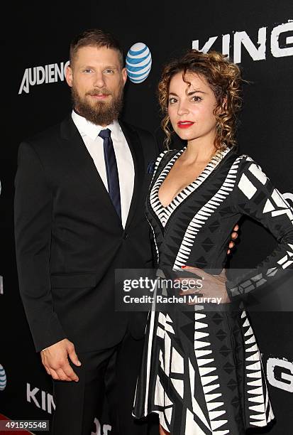 Actor Matt Lauria and Michelle Armstrong celebrate the season premiere of DIRECTV's KINGDOM on October 6, 2015 in West Hollywood, California.