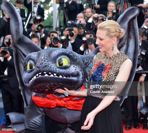 Australian actress Cate Blanchett attends the 'How To Train Your Dragon 2' premiere during the 67th Annual Cannes Film Festival on May 16, 2014 in...