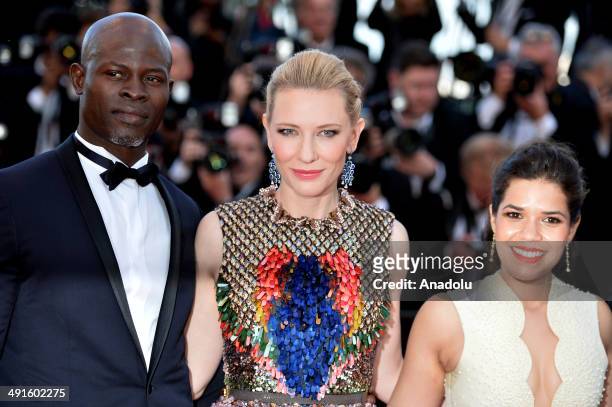 Australian actress Cate Blanchett , US actress America Ferrera and US actor Djimon Hounsou attend the 'How To Train Your Dragon 2' premiere during...