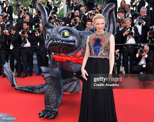 Australian actress Cate Blanchett attends the 'How To Train Your Dragon 2' premiere during the 67th Annual Cannes Film Festival on May 16, 2014 in...