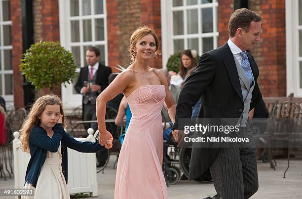 Bluebell Halliwell, Geri Halliwell and Christian Horner attend Poppy Delevingne and James Cook's wedding reception held in Kensington Palace Gardens...