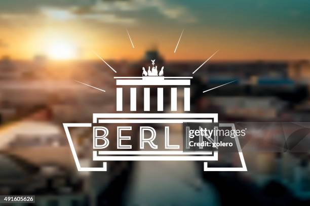 line berlin symbol on blurred sunset panorama backrground - berlin cathedral stock illustrations