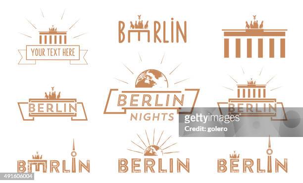 stockillustraties, clipart, cartoons en iconen met berlin travel vintage icon set - berlijn