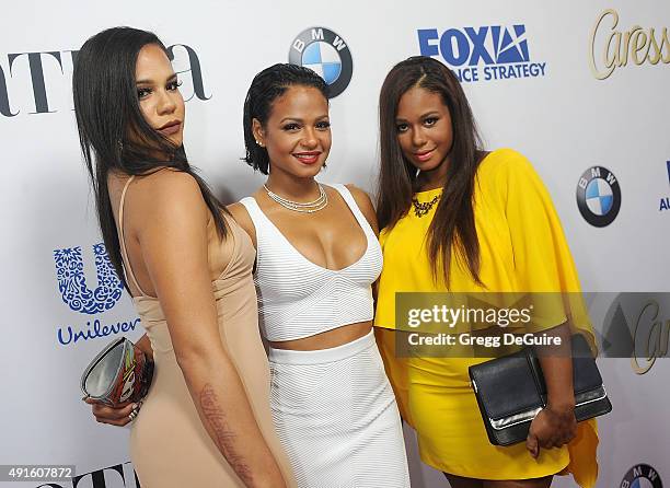 Danielle Milian, Christina Milian and Liz Milian arrive at the Latina "Hot List" Party at The London West Hollywood on October 6, 2015 in West...