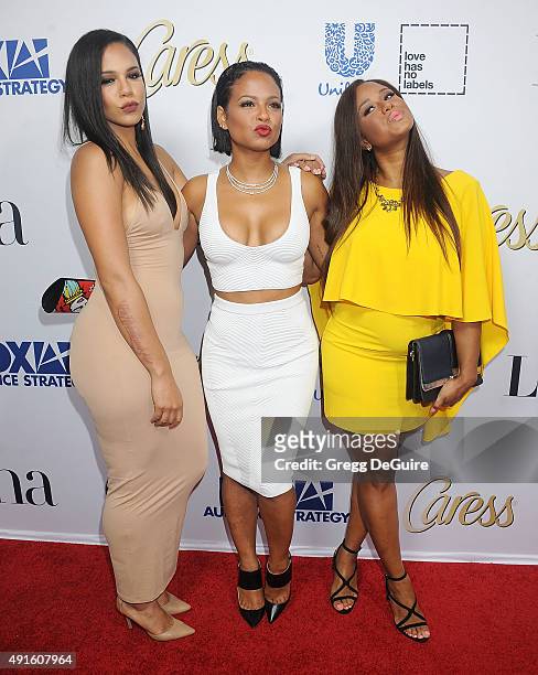 Danielle Milian, Christina Milian and Liz Milian arrive at the Latina "Hot List" Party at The London West Hollywood on October 6, 2015 in West...
