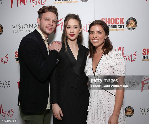 Director Todd Strauss-Schulson, Taissa Farmiga and Angela Trimbur attend a Visionaire screening of "The Final Girls" presented by Shock the Drought...