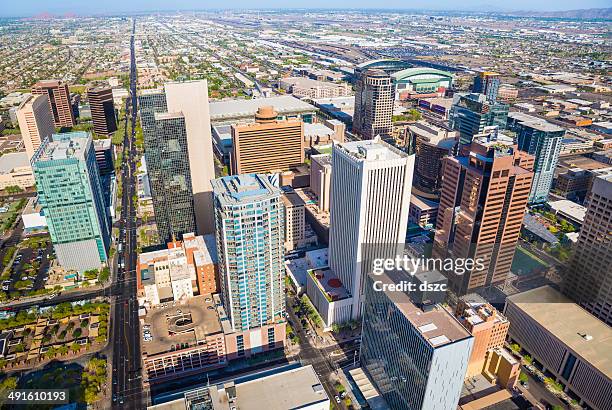 phoenix arizona downtown cityscape aerial shot of the skyline - phoenix arizona stockfoto's en -beelden