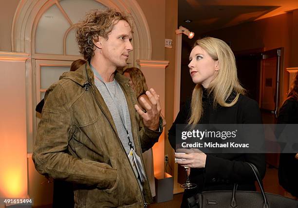 Designer Yves Behar and Elizabeth Holmes attend the Vanity Fair New Establishment Summit cocktail party at The Ferry Building on October 6, 2015 in...