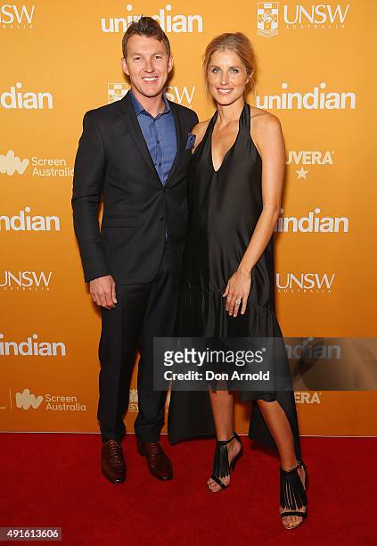 Brett Lee and Lana Lee arrive ahead of the Australian premiere of unINDIAN on October 7, 2015 in Sydney, Australia.