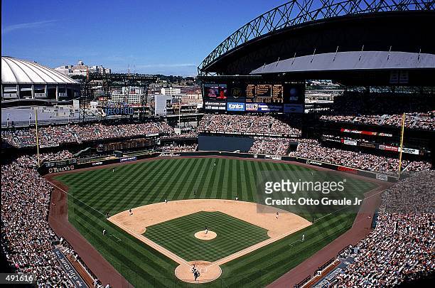 General view of the new Safeco Field with it's top down during the game between the Seattle Mariners and the Baltimore Orioles at the Safeco Field in...