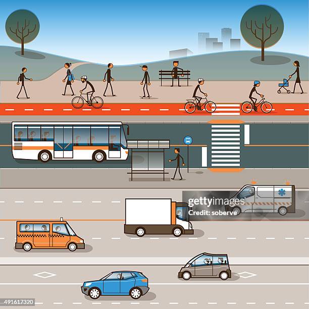 city mobility - bus stop stock illustrations