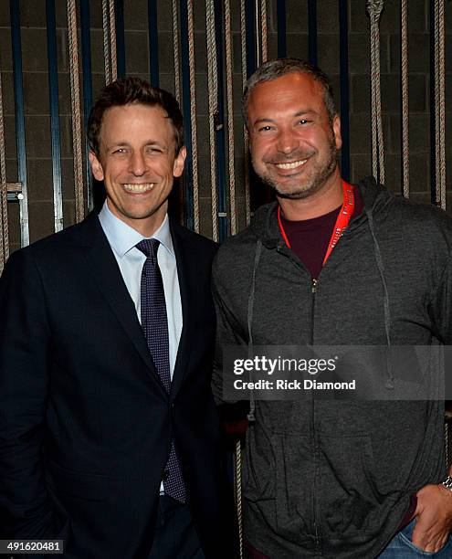 Comedians Seth Meyers and Ahmed Ahmed backstage after Seth Meyers performed as part of the Wild West Comedy Festival presented by Bud Light at TPAC...