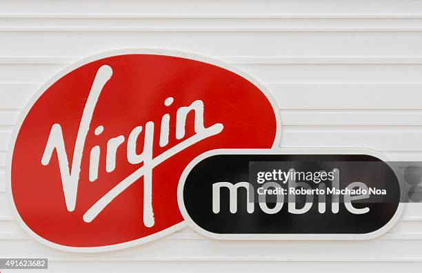 Logo of the brand Virgin Mobile. Virgin Mobile is a wireless communications brand used by eight independent brand-licensees worldwide.