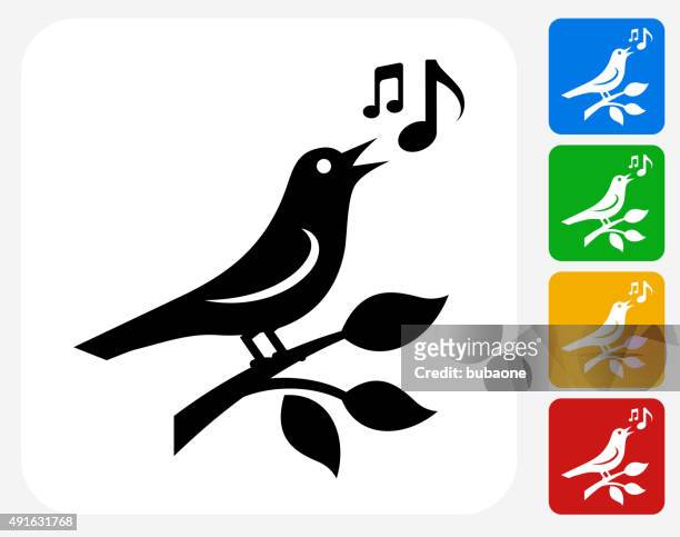 ilustraciones, imágenes clip art, dibujos animados e iconos de stock de pájaro iconos planos de diseño gráfico - bird singing