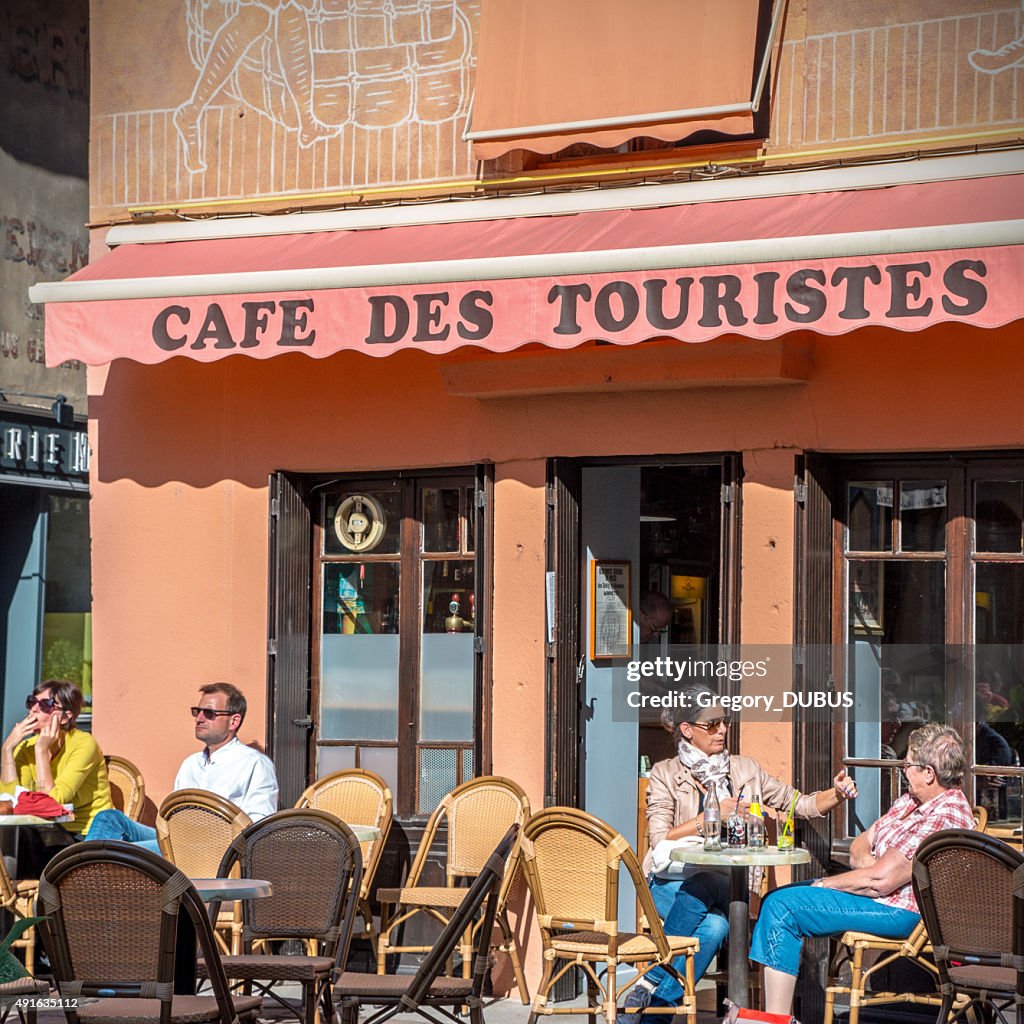 Cafe of tourists french bar in Cremieu city