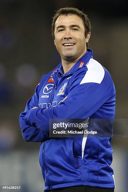 Kangaroos coach Brad Scott looks ahead during the round nine AFL match between the North Melbourne Kangaroos and the Brisbane Lions at Etihad Stadium...