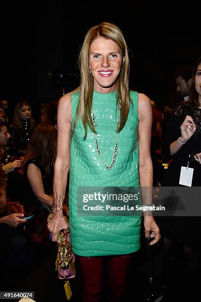 Anna Dello Russo attends the Moncler Gamme Rouge show as part of the Paris Fashion Week Womenswear Spring/Summer 2016 on October 7, 2015 in Paris,...