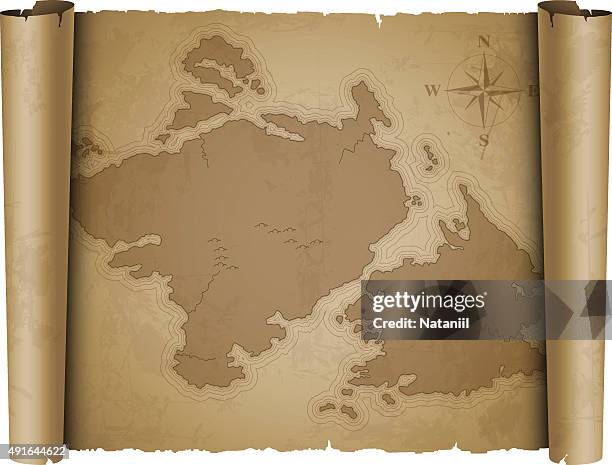 ilustraciones, imágenes clip art, dibujos animados e iconos de stock de antiguo mapa - característica de la tierra