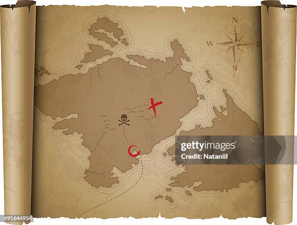 old treasure map - paper scroll stock illustrations