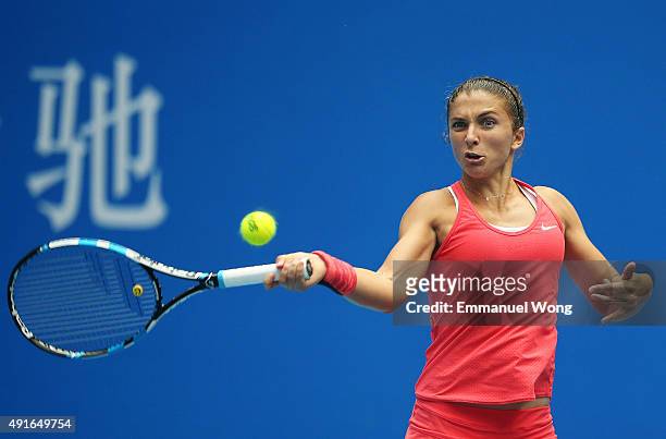 Sara Errani of Italy returns a ball against Andrea Petkovic of Germany during the day five of the 2015 China Open at the China National Tennis Center...