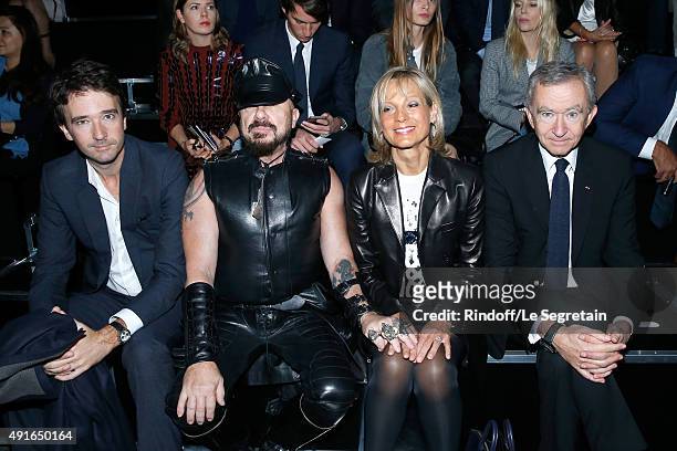 General manager of Berluti Antoine Arnault, Peter Marino and Owner of LVMH Luxury Group Bernard Arnault with his wife Helene Arnault attend the Louis...