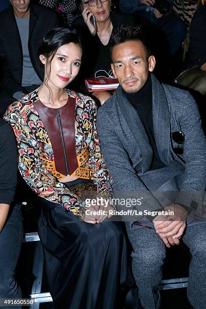 Model Tao Okamoto and Former Football Player Hidetoshi Nakata attend the Louis Vuitton show as part of the Paris Fashion Week Womenswear...