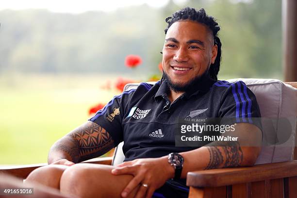 Maa Nonu of the All Blacks during a New Zealand All Blacks media session at Rockliffe Hall on October 7, 2015 in Darlington, United Kingdom.