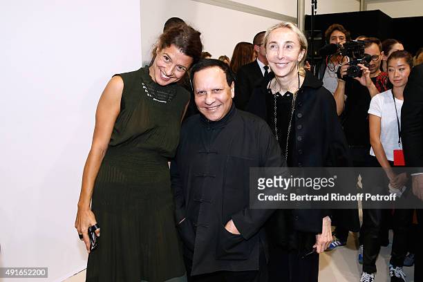Camille Miceli, Fashion Designer Azzedine Alaia and Carla Sozzani pose Backstage after the Louis Vuitton show as part of the Paris Fashion Week...