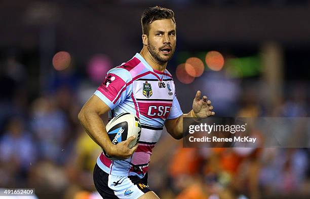 Beau Ryan of the Sharks makes a break during the round 10 NRL match between the Cronulla-Sutherland Sharks and the Wests Tigers at Remondis Stadium...