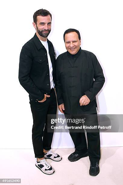 Fashion Designers Nicolas Ghesquiere and Azzedine Alaia pose Backstage after the Louis Vuitton show as part of the Paris Fashion Week Womenswear...