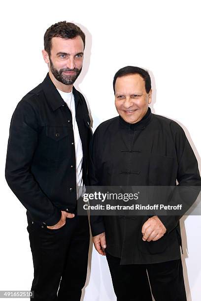 Fashion Designers Nicolas Ghesquiere and Azzedine Alaia pose Backstage after the Louis Vuitton show as part of the Paris Fashion Week Womenswear...