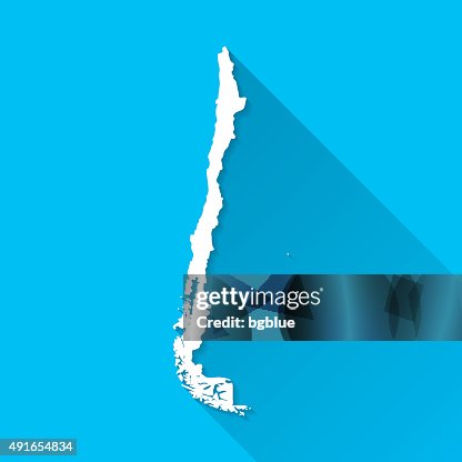 Chile Map on Blue Background, Long Shadow, Flat Design Chile Map on Blue Background, Long Shadow, Flat Design