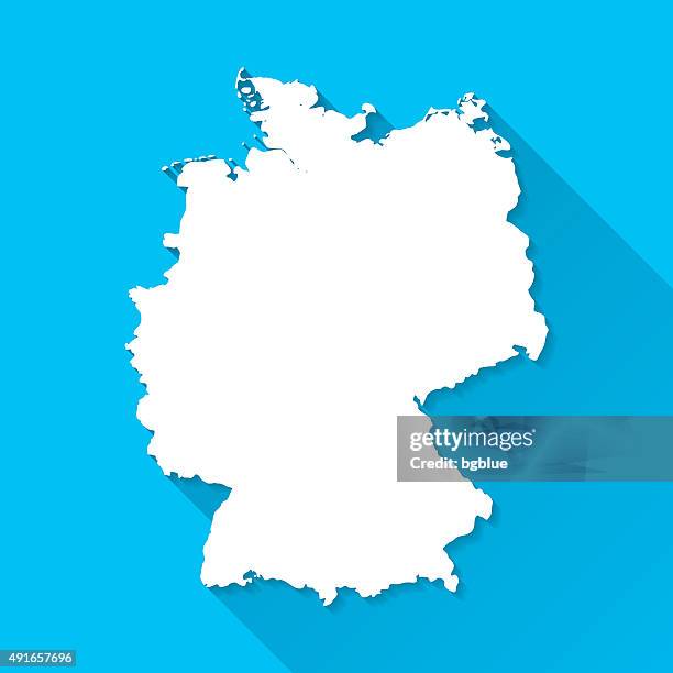 deutschland-karte auf blauem hintergrund, lange schatten, flat-design - long stock-grafiken, -clipart, -cartoons und -symbole