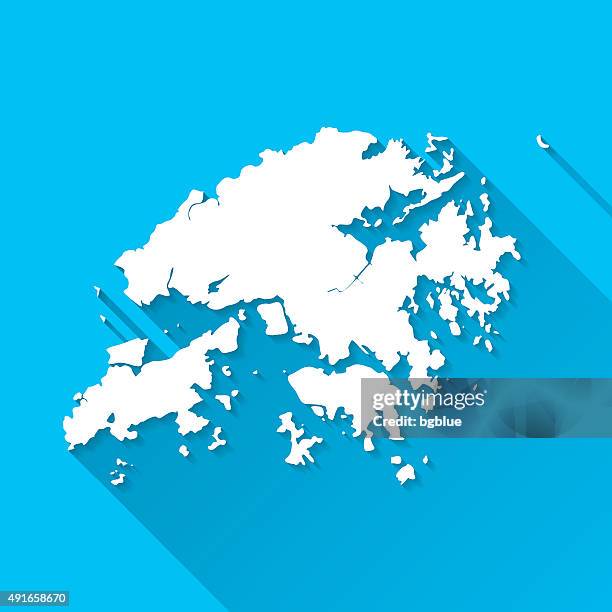 hong kong map on blue background, long shadow, flat design - hong kong stock illustrations
