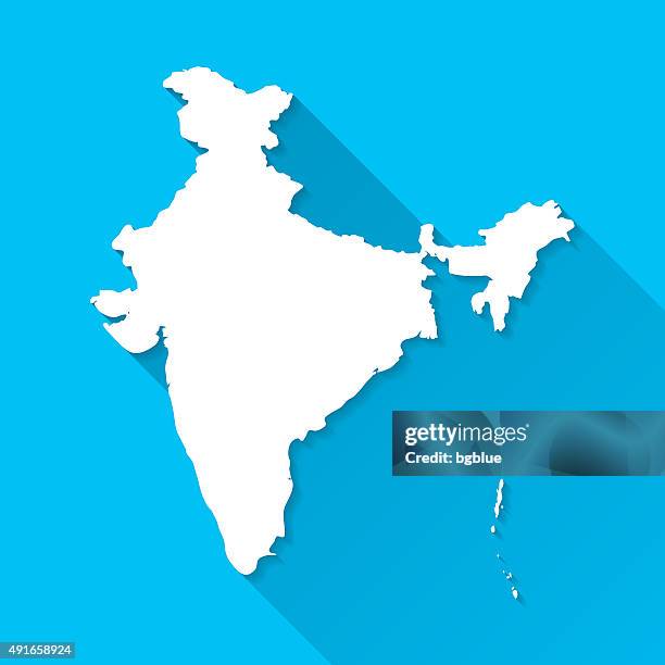 ilustrações de stock, clip art, desenhos animados e ícones de mapa da índia em fundo azul, longa sombra, plana design - nova deli