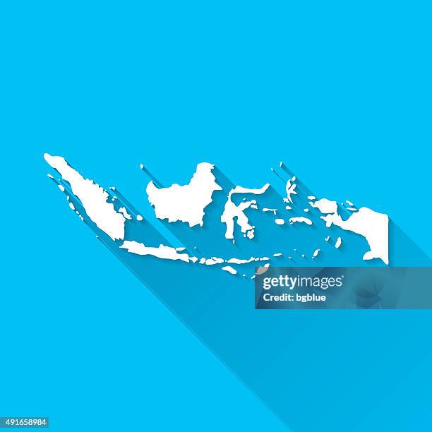 stockillustraties, clipart, cartoons en iconen met indonesia map on blue background, long shadow, flat design - indonesië